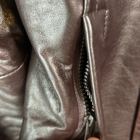SOIA & KYO Leather Jacket Dark Chocolate Brown Tailored Zip Large Collar Size M - Picture 5 of 13